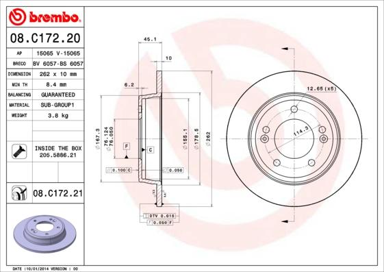Brembo 08.C172.20 - Stabdžių diskas autoreka.lt