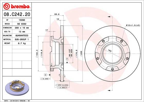 Brembo 08.C242.20 - Stabdžių diskas autoreka.lt