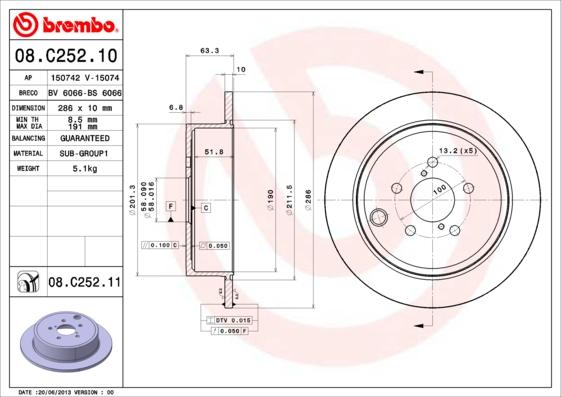 Brembo 08.C252.10 - Stabdžių diskas autoreka.lt