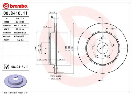 Brembo 08.D418.11 - Stabdžių diskas autoreka.lt