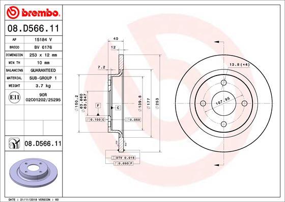 Brembo 08.D566.11 - Stabdžių diskas autoreka.lt