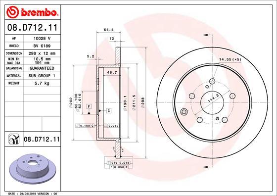 Brembo 08.D712.11 - Stabdžių diskas autoreka.lt