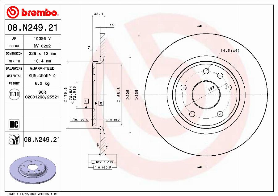 Brembo 08.N249.21 - Stabdžių diskas autoreka.lt