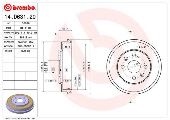 Brembo 14.D631.20 - Stabdžių būgnas autoreka.lt