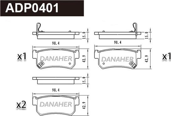 Danaher ADP0401 - Stabdžių trinkelių rinkinys, diskinis stabdys autoreka.lt