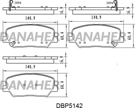 Danaher DBP5142 - Stabdžių trinkelių rinkinys, diskinis stabdys autoreka.lt
