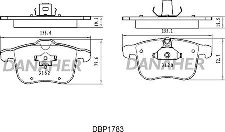 Danaher DBP1783 - Stabdžių trinkelių rinkinys, diskinis stabdys autoreka.lt