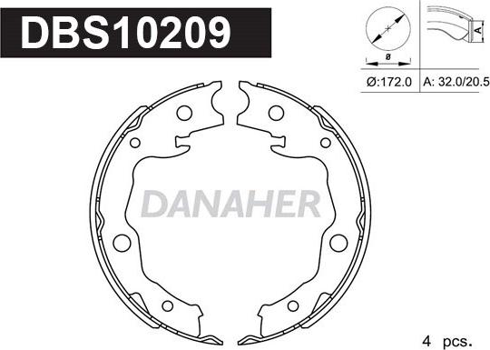 Danaher DBS10209 - Stabdžių trinkelių komplektas, stovėjimo stabdis autoreka.lt