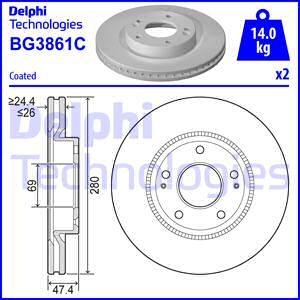 Delphi BG3861C - Stabdžių diskas autoreka.lt