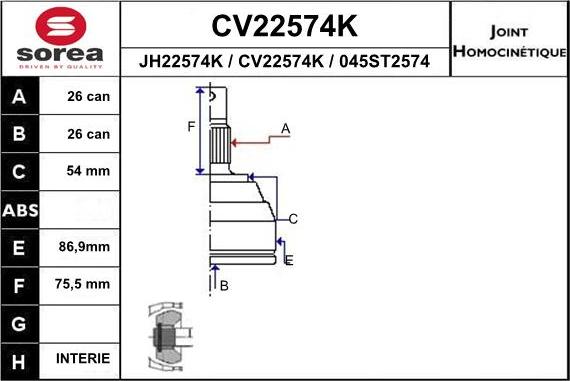 EAI CV22574K - Jungčių komplektas, kardaninis velenas autoreka.lt