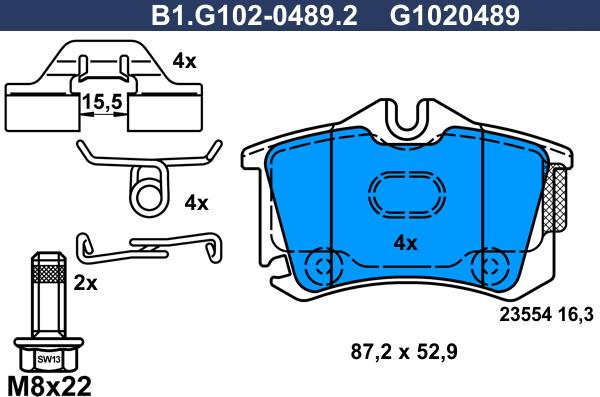 Galfer B1.G102-0489.2 - Stabdžių trinkelių rinkinys, diskinis stabdys autoreka.lt