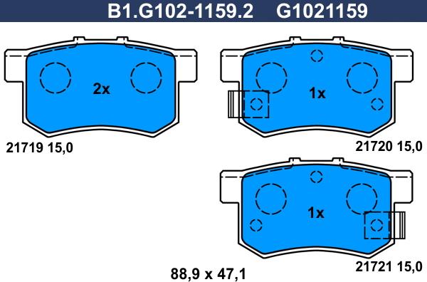 Galfer B1.G102-1159.2 - Stabdžių trinkelių rinkinys, diskinis stabdys autoreka.lt