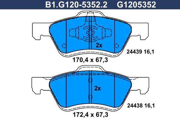 Galfer B1.G120-5352.2 - Stabdžių trinkelių rinkinys, diskinis stabdys autoreka.lt