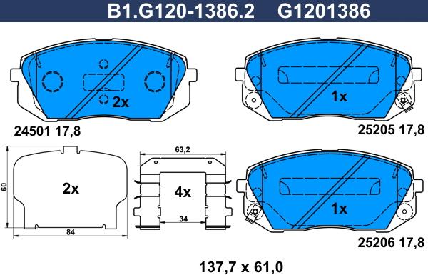 Galfer B1.G120-1386.2 - Stabdžių trinkelių rinkinys, diskinis stabdys autoreka.lt