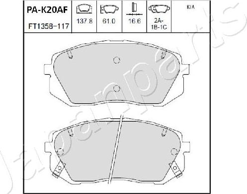 Japanparts PA-K20AF - Stabdžių trinkelių rinkinys, diskinis stabdys autoreka.lt