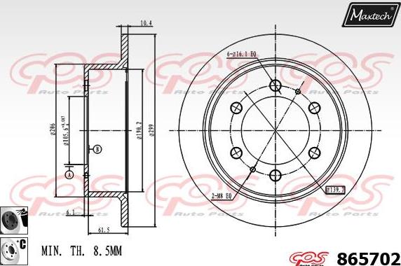 Maxtech 70180385 - Tarpiklis, stabdžių apkabos stūmoklis autoreka.lt