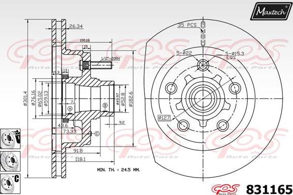 Maxtech 70180375 - Tarpiklis, stabdžių apkabos stūmoklis autoreka.lt