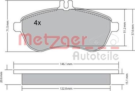 Metzger 1170046 - Stabdžių trinkelių rinkinys, diskinis stabdys autoreka.lt