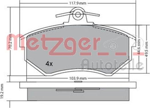 Metzger 1170066 - Stabdžių trinkelių rinkinys, diskinis stabdys autoreka.lt