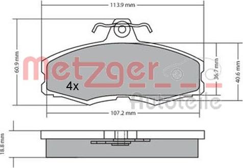 Metzger 1170286 - Stabdžių trinkelių rinkinys, diskinis stabdys autoreka.lt