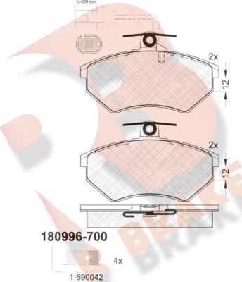 R Brake RB0996-700 - Stabdžių trinkelių rinkinys, diskinis stabdys autoreka.lt