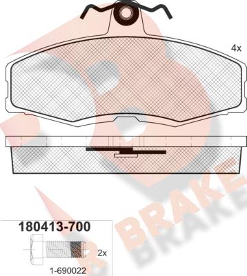 R Brake RB0413-700 - Stabdžių trinkelių rinkinys, diskinis stabdys autoreka.lt