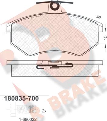 R Brake RB0835-700 - Stabdžių trinkelių rinkinys, diskinis stabdys autoreka.lt