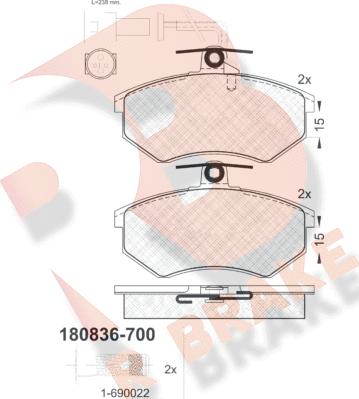 R Brake RB0836-700 - Stabdžių trinkelių rinkinys, diskinis stabdys autoreka.lt