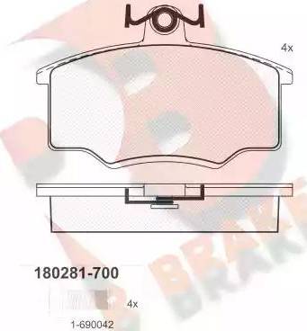 R Brake RB0281-700 - Stabdžių trinkelių rinkinys, diskinis stabdys autoreka.lt