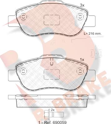 R Brake RB1843 - Stabdžių trinkelių rinkinys, diskinis stabdys autoreka.lt