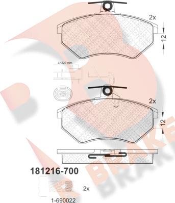 R Brake RB1216-700 - Stabdžių trinkelių rinkinys, diskinis stabdys autoreka.lt