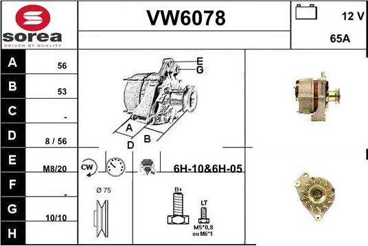 Sera VW6078 - Kintamosios srovės generatorius autoreka.lt