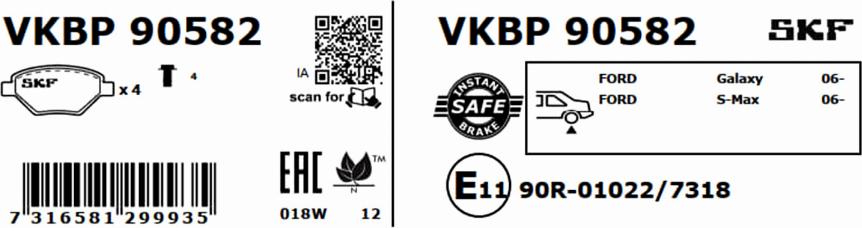 SKF VKBP 90582 - Stabdžių trinkelių rinkinys, diskinis stabdys autoreka.lt