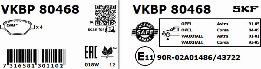 SKF VKBP 80468 - Stabdžių trinkelių rinkinys, diskinis stabdys autoreka.lt