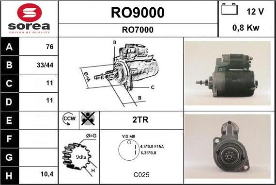 SNRA RO9000 - Starteris autoreka.lt