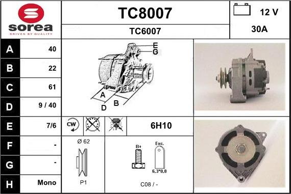 SNRA TC8007 - Kintamosios srovės generatorius autoreka.lt