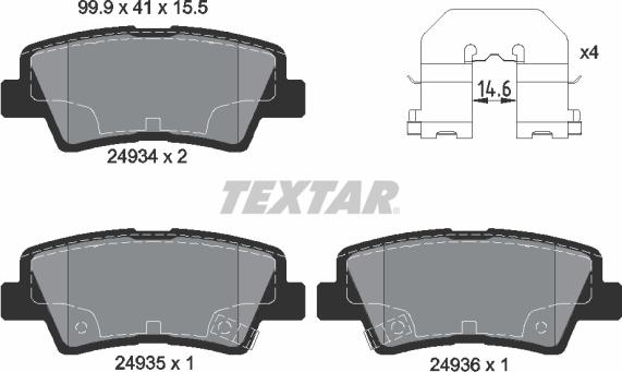 Textar 2493401 - Stabdžių trinkelių rinkinys, diskinis stabdys autoreka.lt