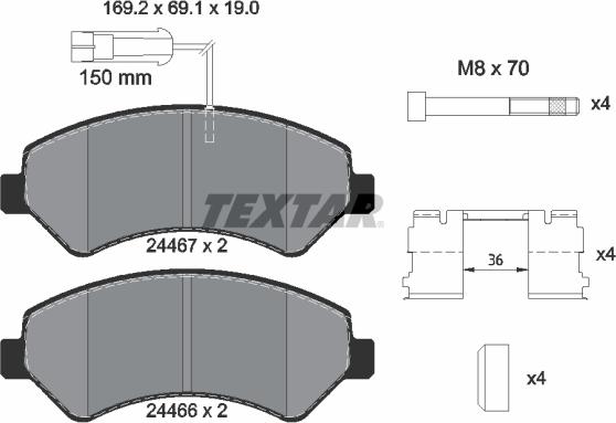 Textar 2446701 - Stabdžių trinkelių rinkinys, diskinis stabdys autoreka.lt