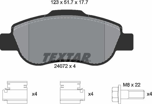 Textar 2407201 - Stabdžių trinkelių rinkinys, diskinis stabdys autoreka.lt