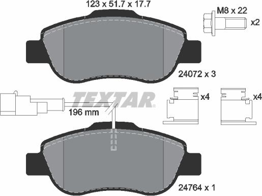 Textar 2407202 - Stabdžių trinkelių rinkinys, diskinis stabdys autoreka.lt