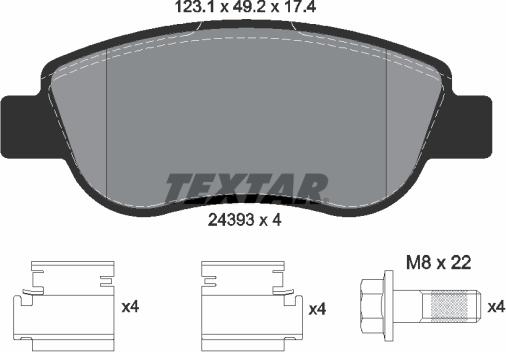 Textar 2439301 - Stabdžių trinkelių rinkinys, diskinis stabdys autoreka.lt