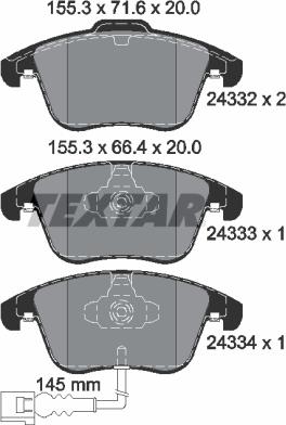 Textar 2433301 - Stabdžių trinkelių rinkinys, diskinis stabdys autoreka.lt