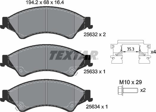 Textar 2563201 - Stabdžių trinkelių rinkinys, diskinis stabdys autoreka.lt