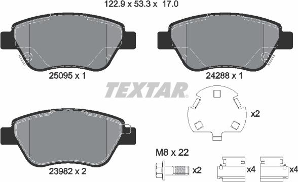 Textar 2509501 - Stabdžių trinkelių rinkinys, diskinis stabdys autoreka.lt