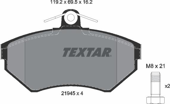 Textar 2194502 - Stabdžių trinkelių rinkinys, diskinis stabdys autoreka.lt