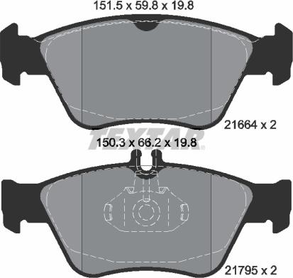 Textar 2166404 - Stabdžių trinkelių rinkinys, diskinis stabdys autoreka.lt