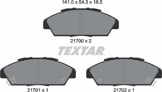 Textar 2170001 - Stabdžių trinkelių rinkinys, diskinis stabdys autoreka.lt