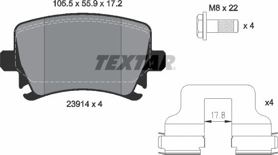 Textar 2391481 - Stabdžių trinkelių rinkinys, diskinis stabdys autoreka.lt