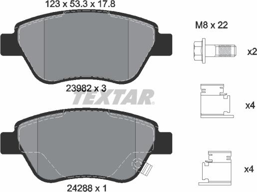 Textar 2398202 - Stabdžių trinkelių rinkinys, diskinis stabdys autoreka.lt