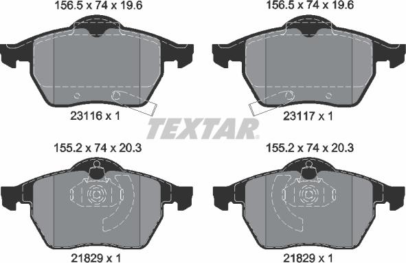 Textar 2311602 - Stabdžių trinkelių rinkinys, diskinis stabdys autoreka.lt